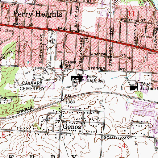 Topographic Map of Perry High School, OH