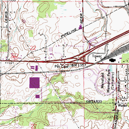 Topographic Map of Pet Cemetery, OH