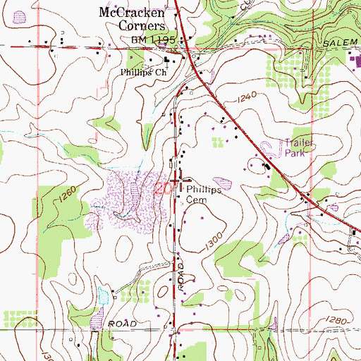 Topographic Map of Phillips Cemetery, OH