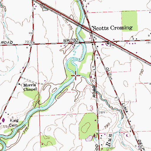 Topographic Map of Pigeon Run, OH