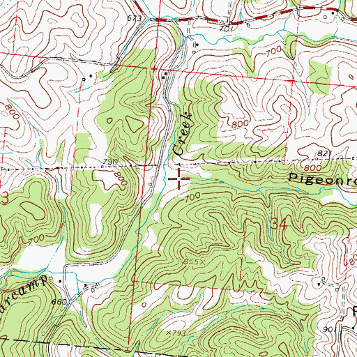 Topographic Map of Pigeonroost Hollow, OH