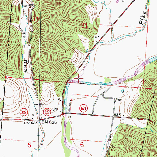 Topographic Map of Pike Run, OH