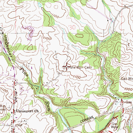 Topographic Map of Pine Run Cemetery, OH