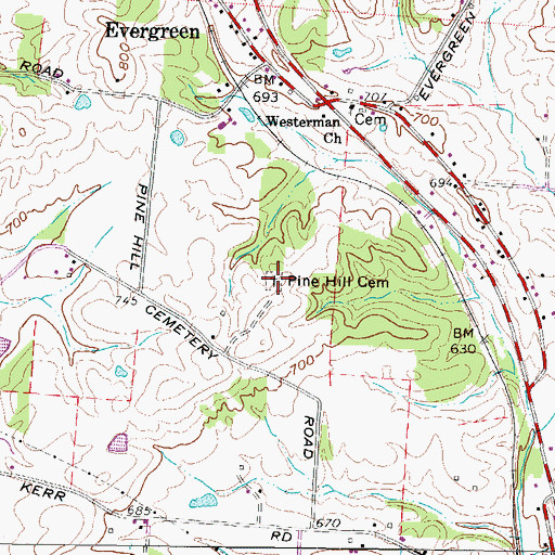 Topographic Map of Pine Hill Cemetery, OH