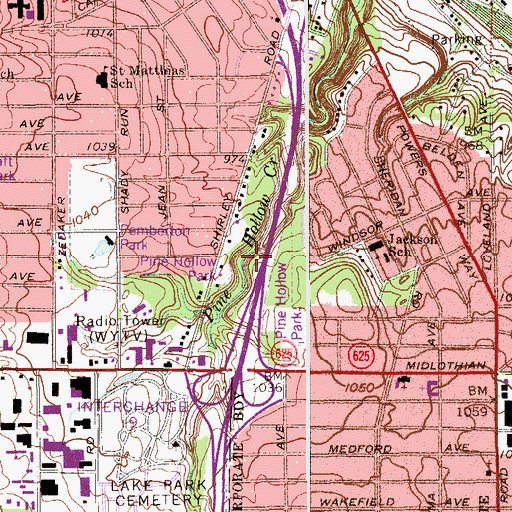 Topographic Map of Pine Hollow Park, OH