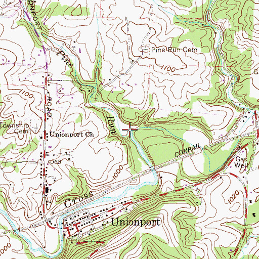 Topographic Map of Pine Run, OH