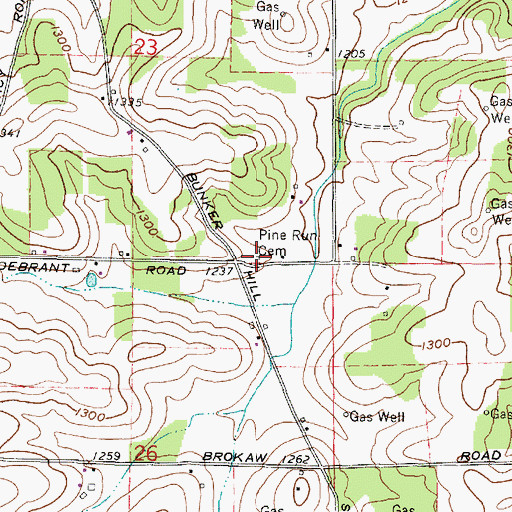 Topographic Map of Pine Run Cemetery, OH