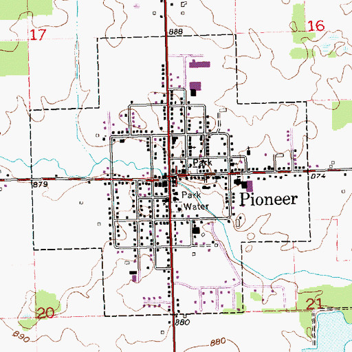 Topographic Map of Pioneer, OH
