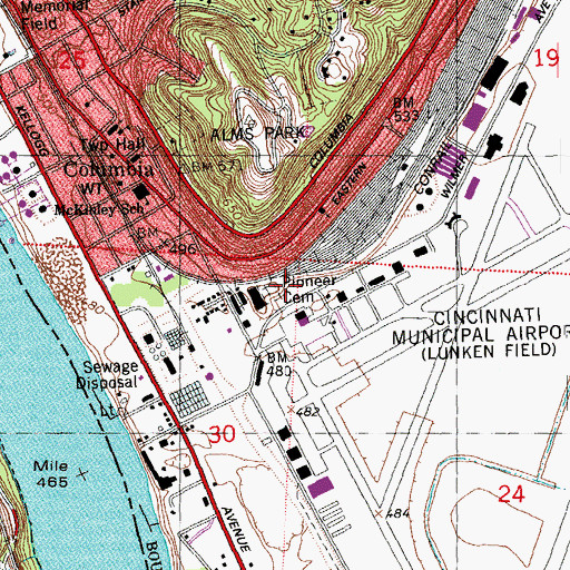 Topographic Map of Pioneer Cemetery, OH