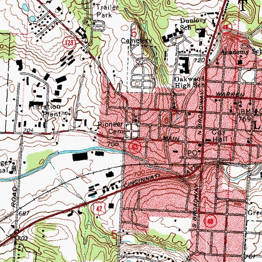 Topographic Map of Pioneer Cemetery, OH
