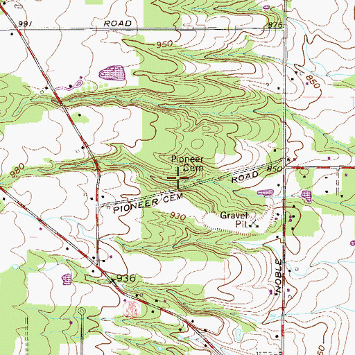 Topographic Map of Pioneer Cemetery, OH