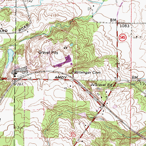 Topographic Map of Pittenger Cemetery, OH