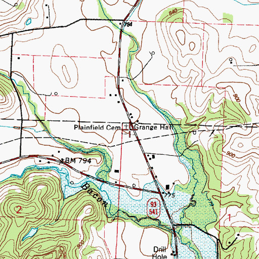 Topographic Map of Plainfield Cemetery, OH
