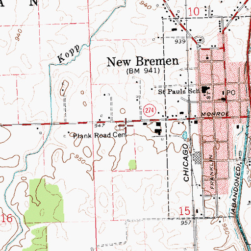 Topographic Map of Plank Road Cemetery, OH