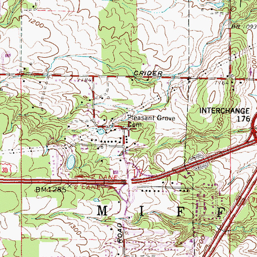 Topographic Map of Pleasant Grove Cemetery, OH