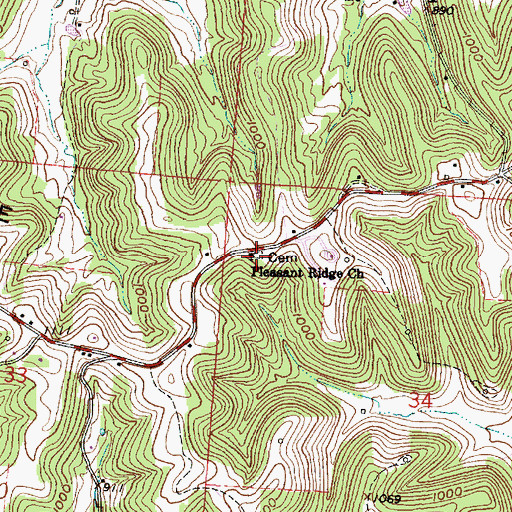 Topographic Map of Pleasant Ridge Church of Christ, OH