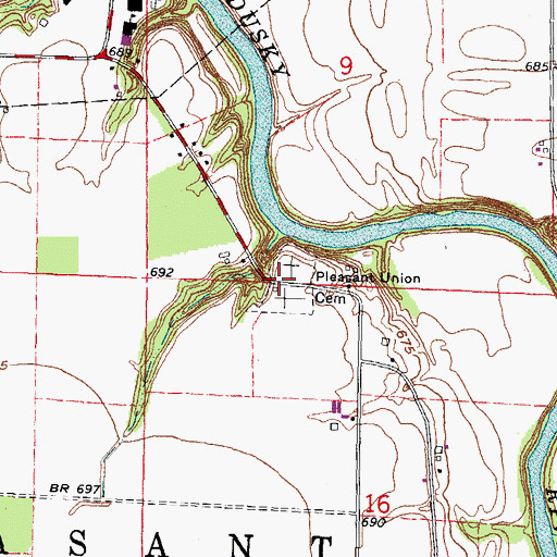 Topographic Map of Pleasant Union Cemetery, OH