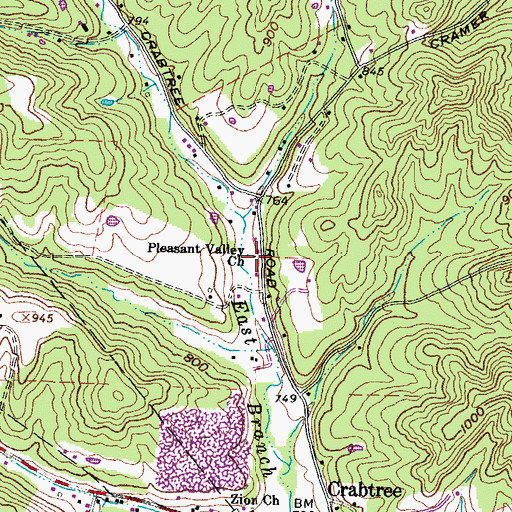 Topographic Map of Pleasant Valley Church, OH
