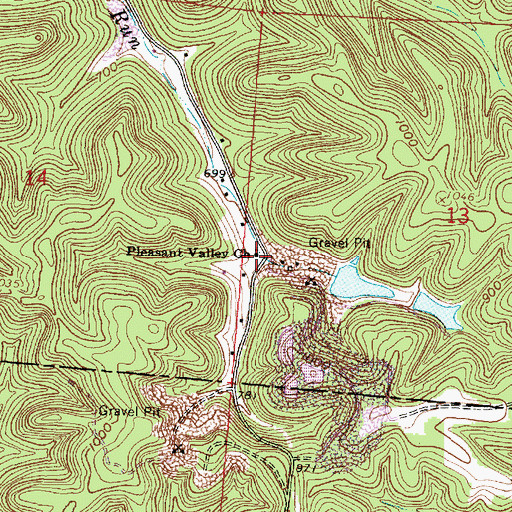 Topographic Map of Pleasant Valley Church, OH