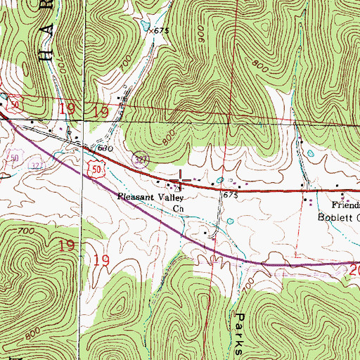 Topographic Map of Pleasant Valley Church, OH