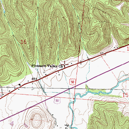 Topographic Map of Pleasant Valley Church, OH