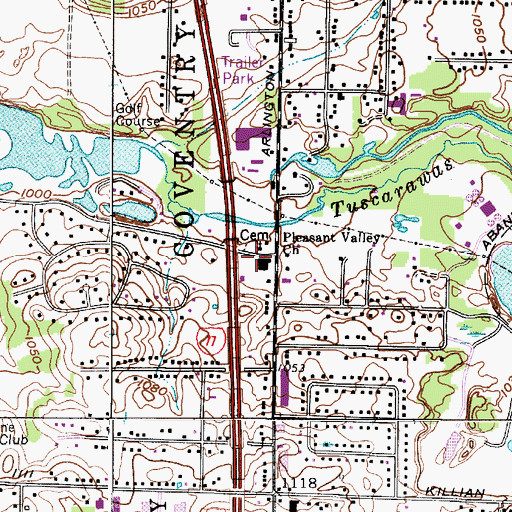 Topographic Map of Pleasant Valley Church, OH