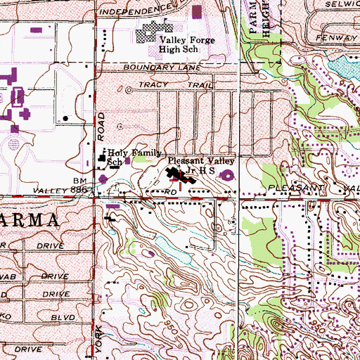 Topographic Map of Pleasant Valley Junior High School, OH