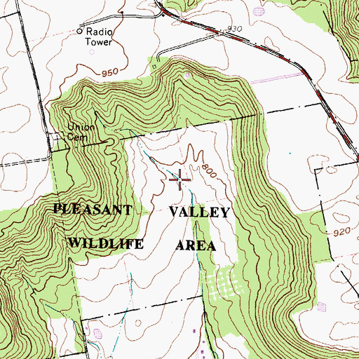 Topographic Map of Pleasant Valley Wildlife Area, OH