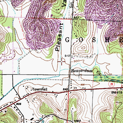 Topographic Map of Pleasant Valley, OH