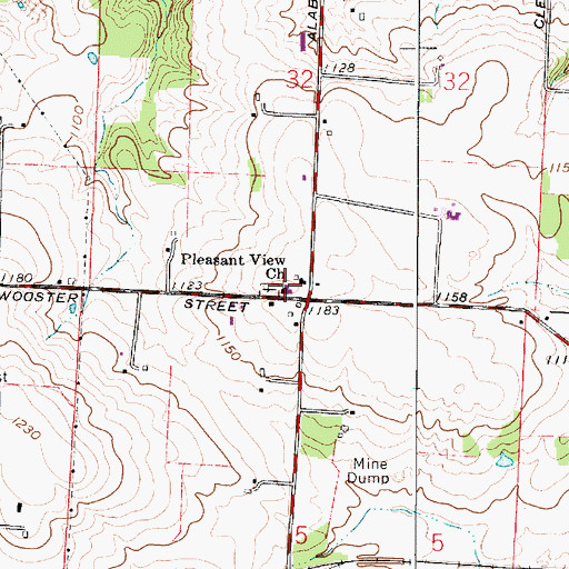 Topographic Map of Pleasant View Mennonite Church, OH
