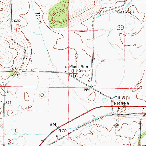 Topographic Map of Plum Run Cemetery, OH