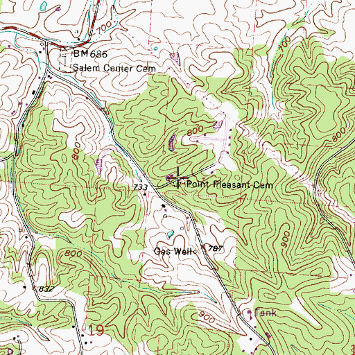Topographic Map of Point Pleasant Cemetery, OH