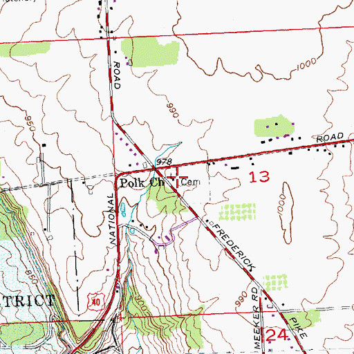 Topographic Map of Polk Church, OH