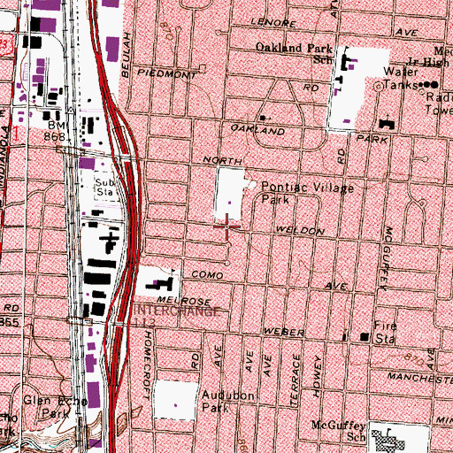 Topographic Map of Pontiac Village Park, OH