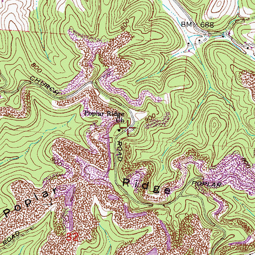 Topographic Map of Poplar Ridge Church, OH