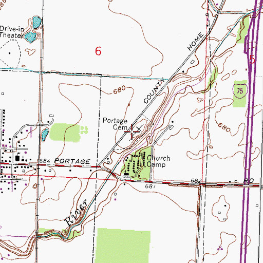 Topographic Map of Portage Cemetery, OH