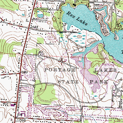 Topographic Map of Portage Lakes State Park, OH