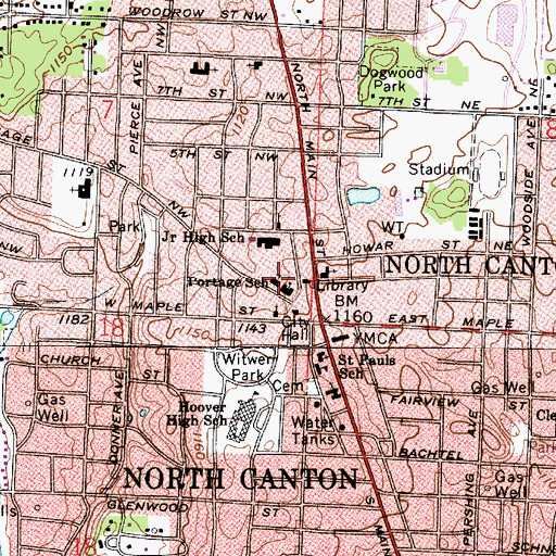 Topographic Map of Portage School, OH