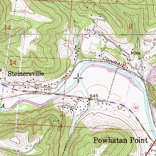 Topographic Map of Porters Run, OH