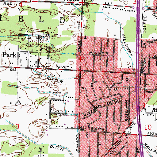 Topographic Map of Potter Ditch, OH