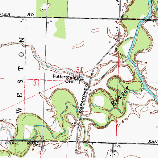 Topographic Map of Pottertown Cemetery, OH