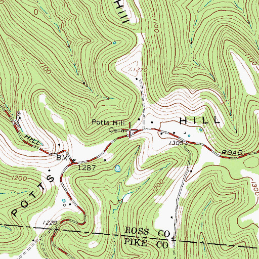Topographic Map of Potts Hill Cemetery, OH