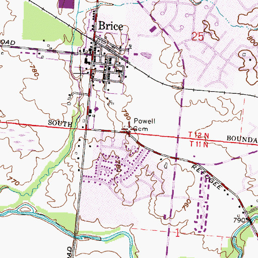 Topographic Map of Powell Cemetery, OH