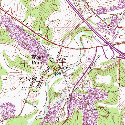 Topographic Map of Power Point Church, OH
