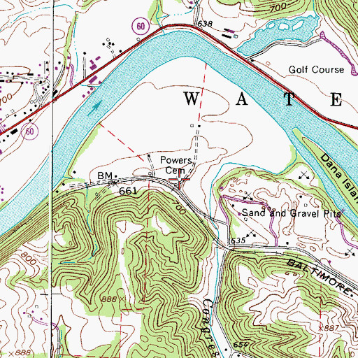 Topographic Map of Powers Cemetery, OH