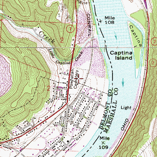 Topographic Map of Powhatan Cemetery, OH