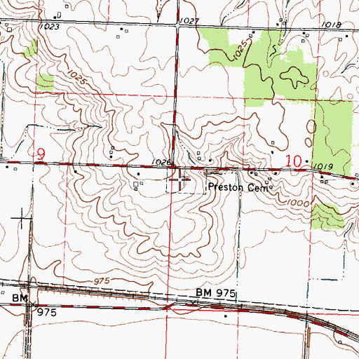 Topographic Map of Preston Cemetery, OH