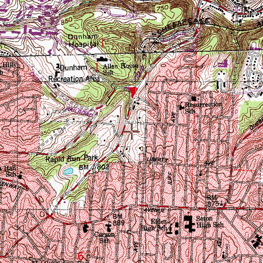 Topographic Map of Price Hill Cemeteries, OH