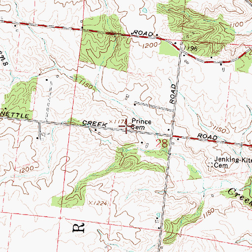 Topographic Map of Prince Cemetery, OH