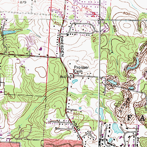 Topographic Map of Prosser Cemetery, OH